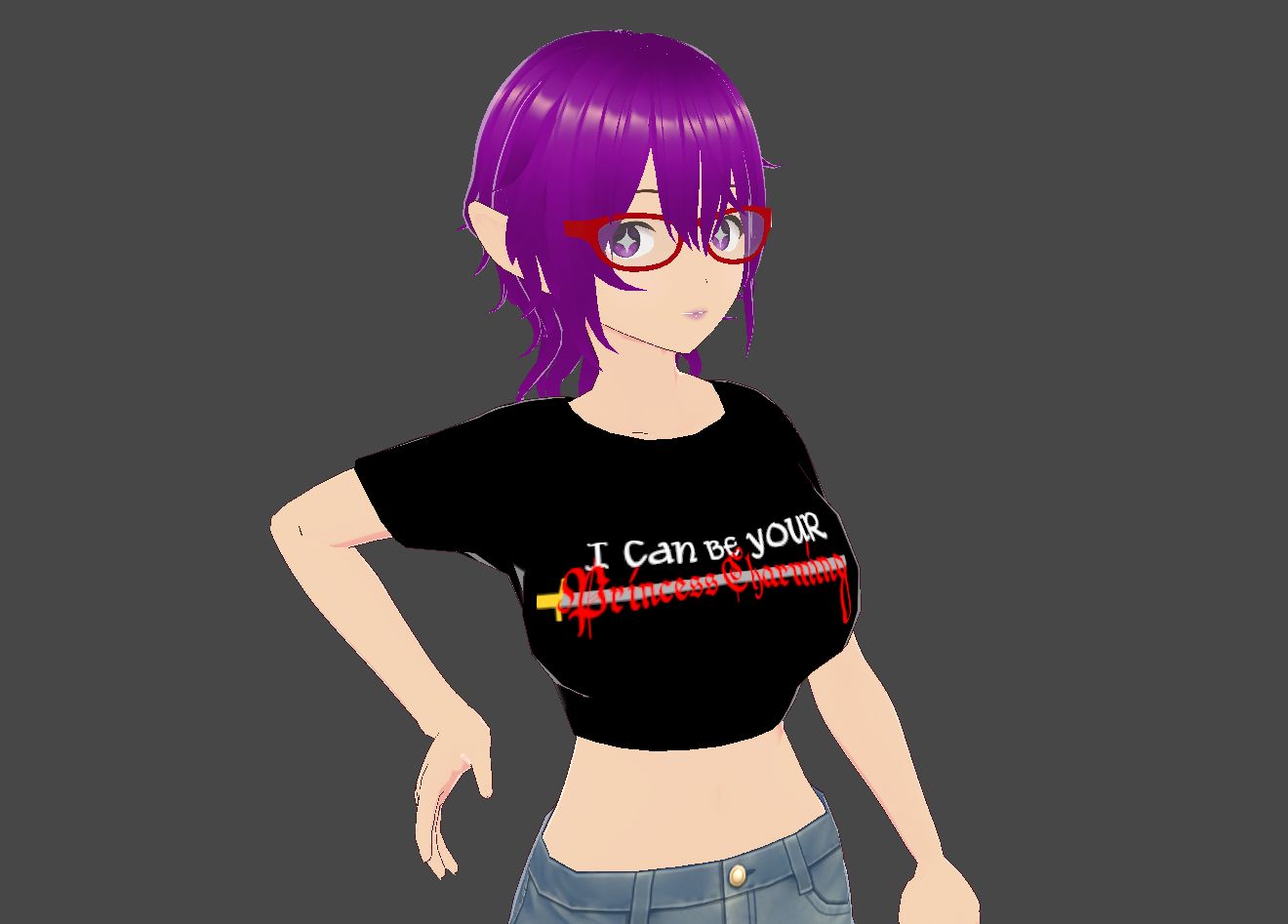 Jaida wearing a shirt that reads “I can be your Princess Charming”. Princess Charming is written in a gothic font with a sword going right through the letters.