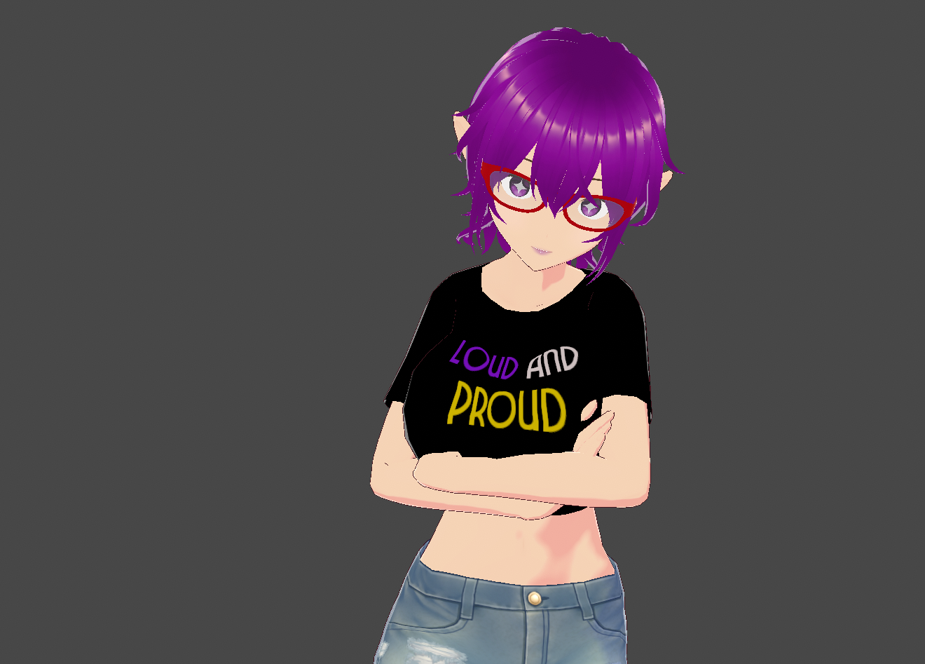 Jaida wearing black shirt with Loud and Proud in the other nonbinary flag colors